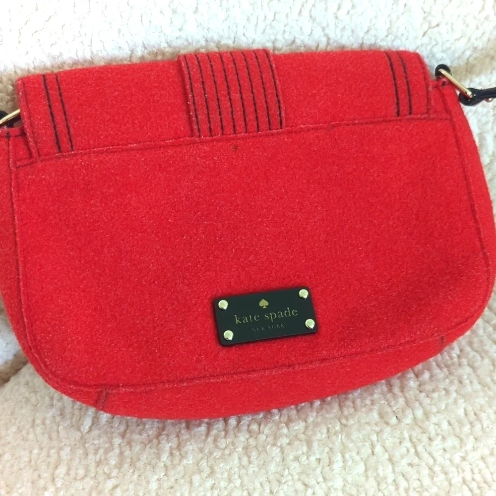 Kate Spade Red Wool & Patient Leather Shoulder Bag